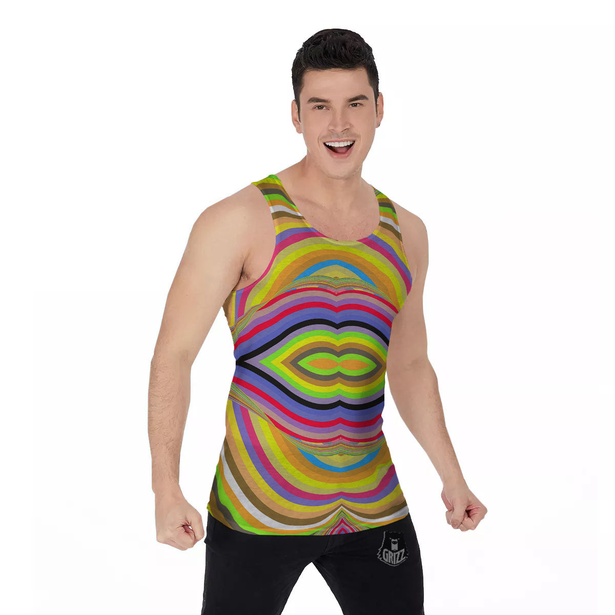 Rave Rainbow Print Pattern Men's Tank Top-grizzshop