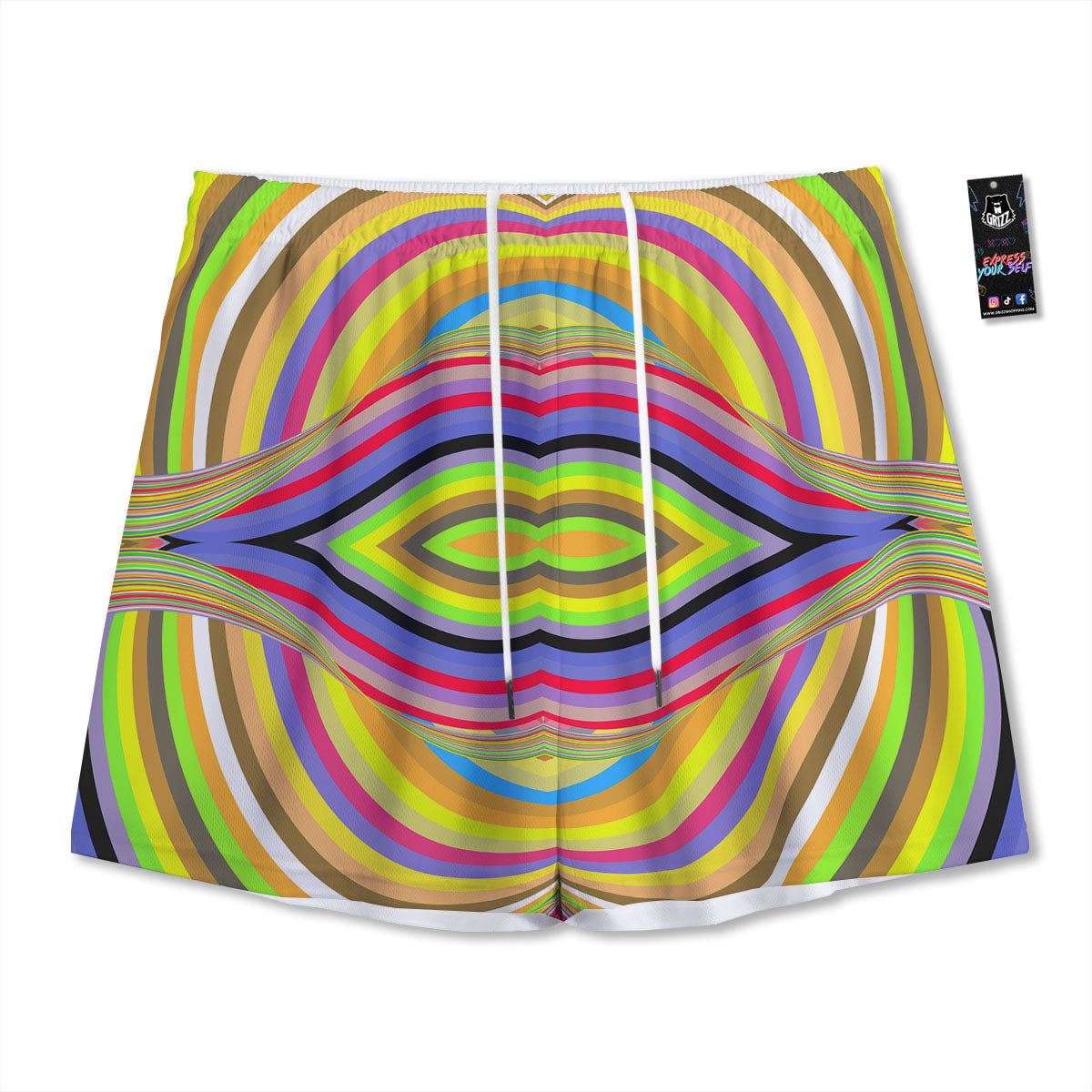 Rave Rainbow Print Pattern Mesh Shorts
