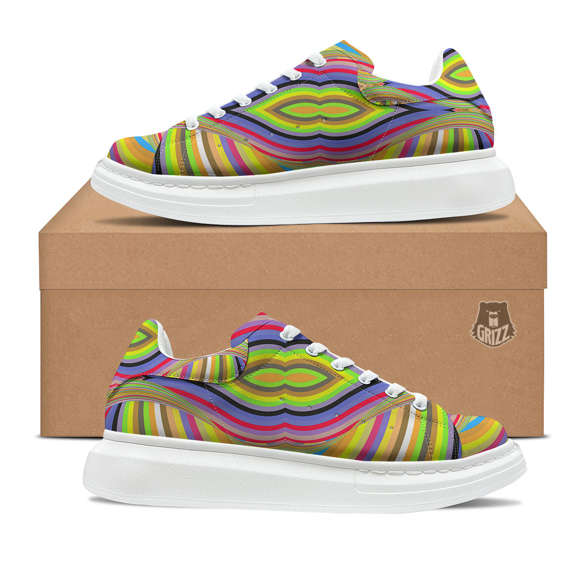 Rave Rainbow Print Pattern Platform Shoes-grizzshop
