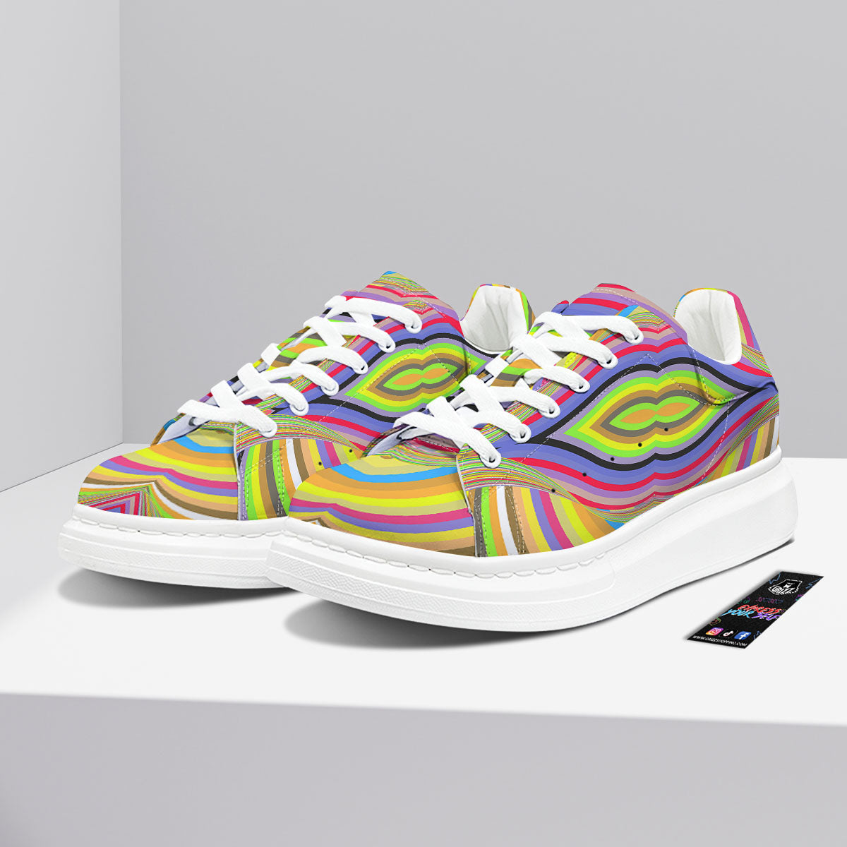 Rave Rainbow Print Pattern Platform Shoes-grizzshop