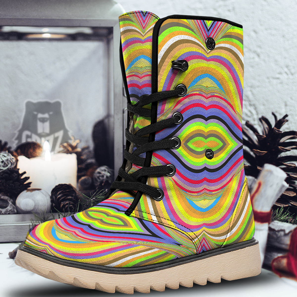 Rave Rainbow Print Pattern Snow Boots-grizzshop