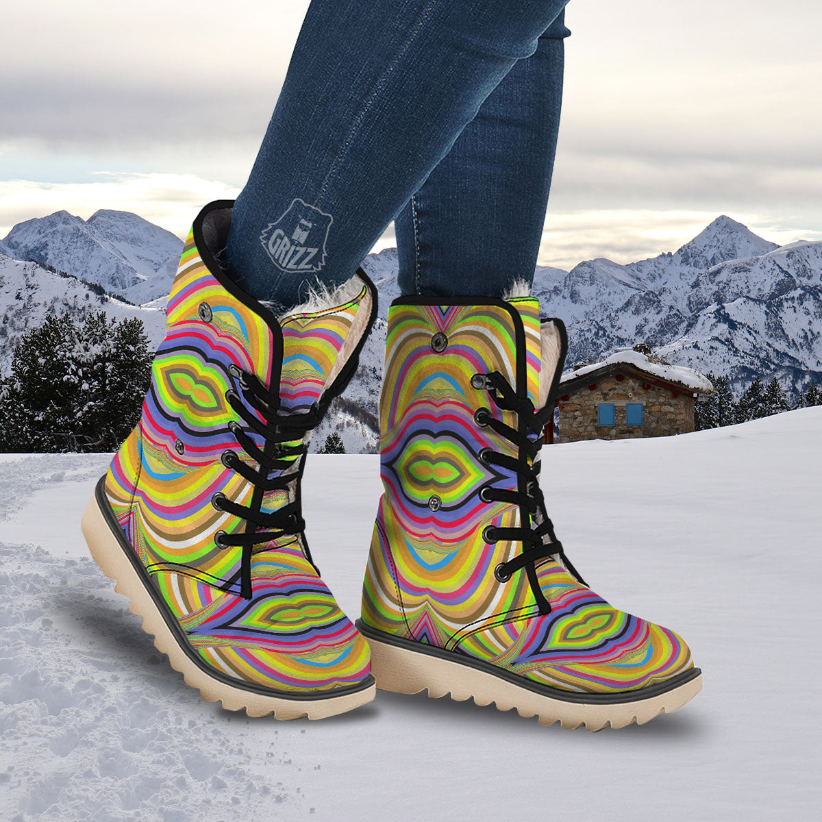 Rave Rainbow Print Pattern Snow Boots-grizzshop