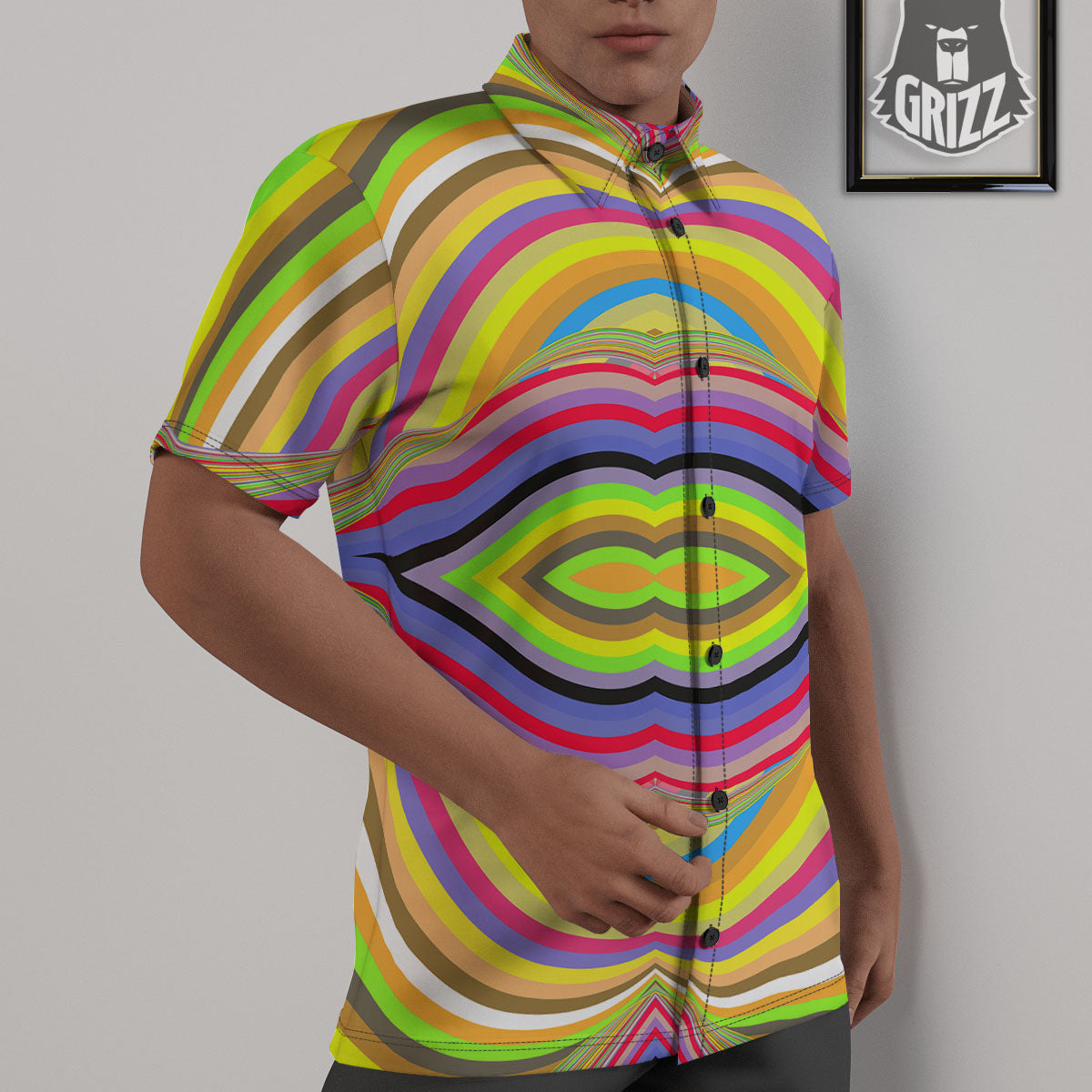 Rave Rainbow Print Pattern Untucked Shirts-grizzshop