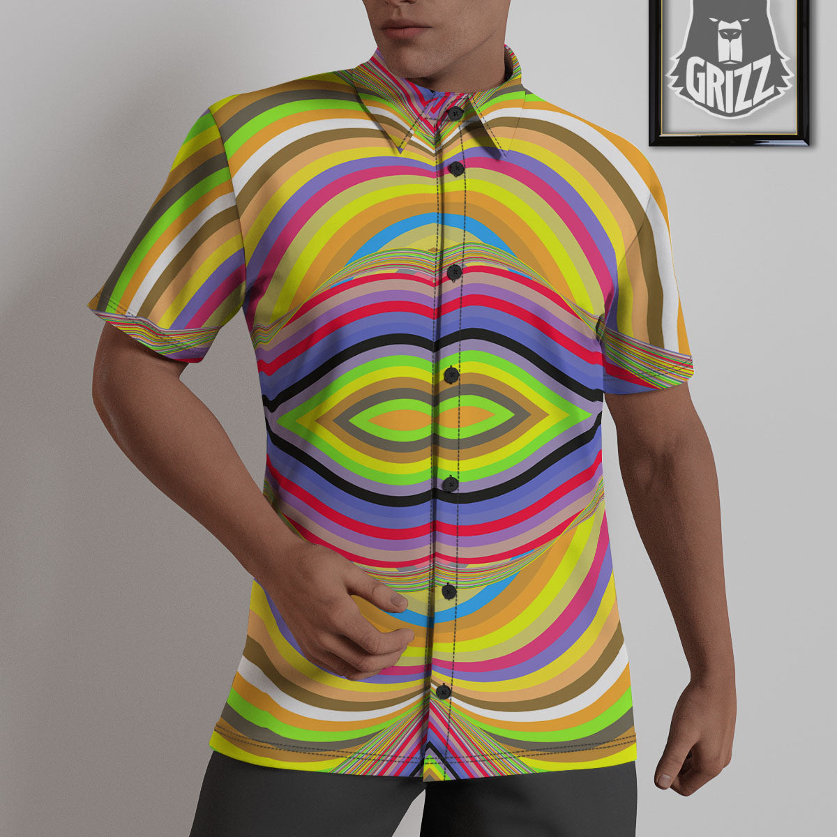 Rave Rainbow Print Pattern Untucked Shirts-grizzshop