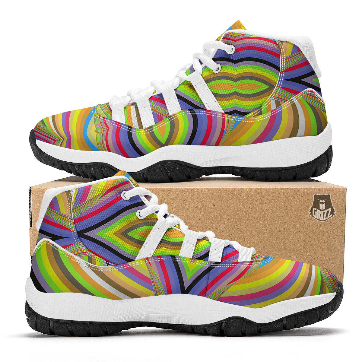 Rave Rainbow Print Pattern White Bball Shoes-grizzshop