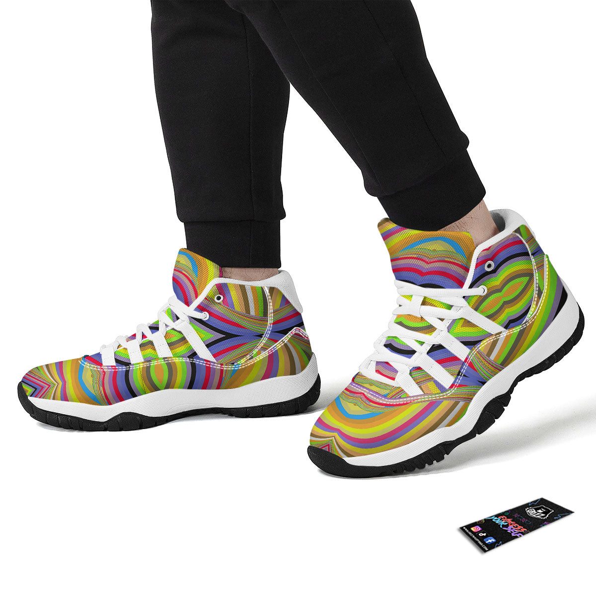Rave Rainbow Print Pattern White Bball Shoes-grizzshop