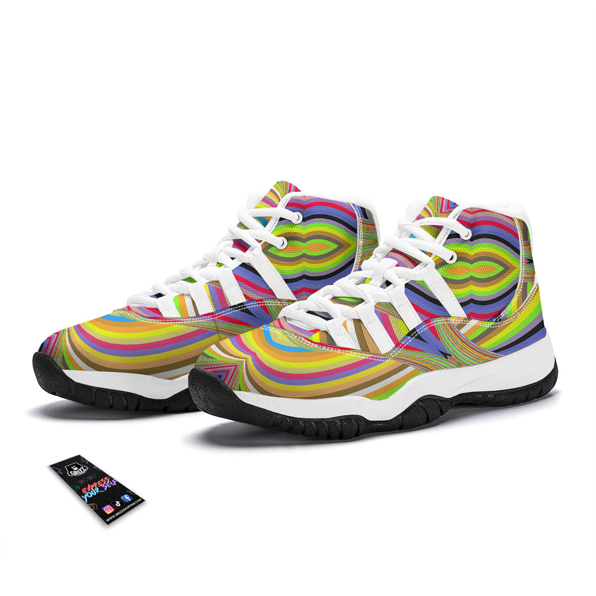 Rave Rainbow Print Pattern White Bball Shoes-grizzshop
