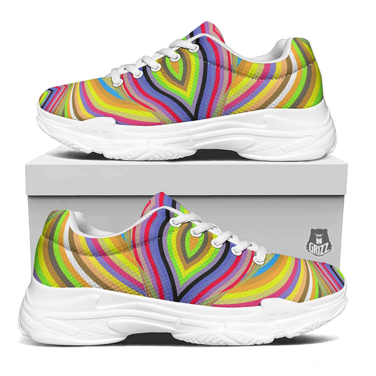 Rave Rainbow Print Pattern White Chunky Shoes-grizzshop