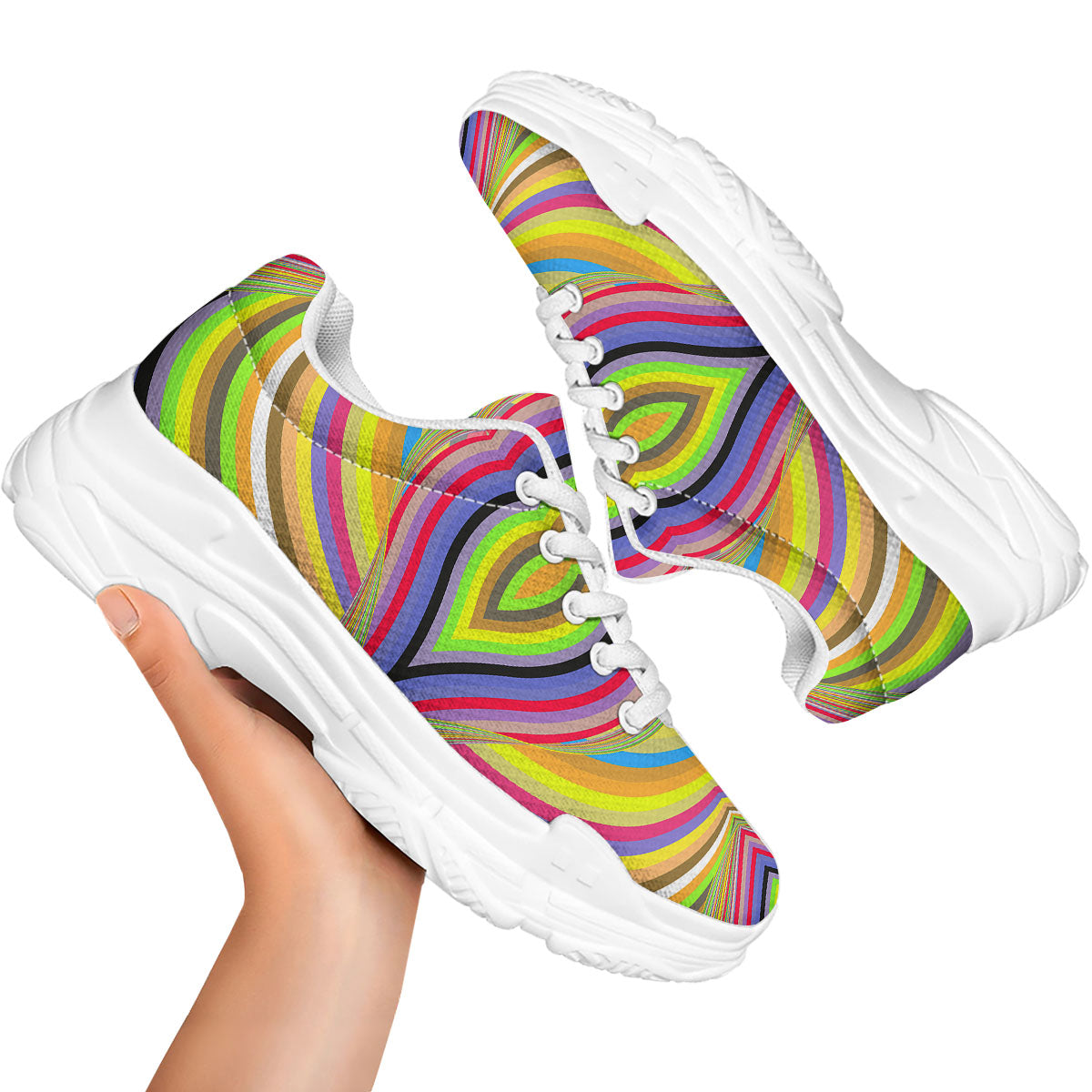 Rave Rainbow Print Pattern White Chunky Shoes-grizzshop