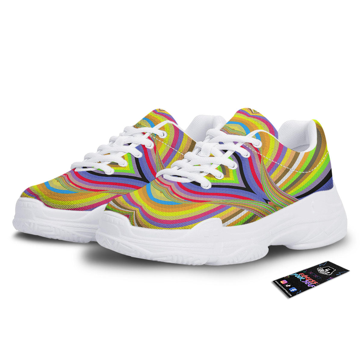 Rave Rainbow Print Pattern White Chunky Shoes-grizzshop