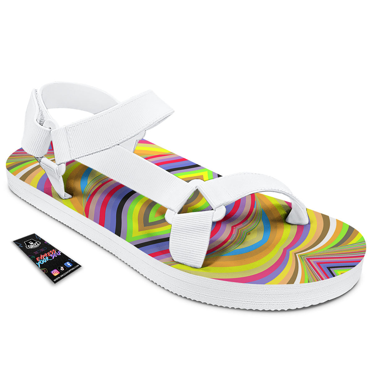 Rave Rainbow Print Pattern White Open Toe Sandals-grizzshop