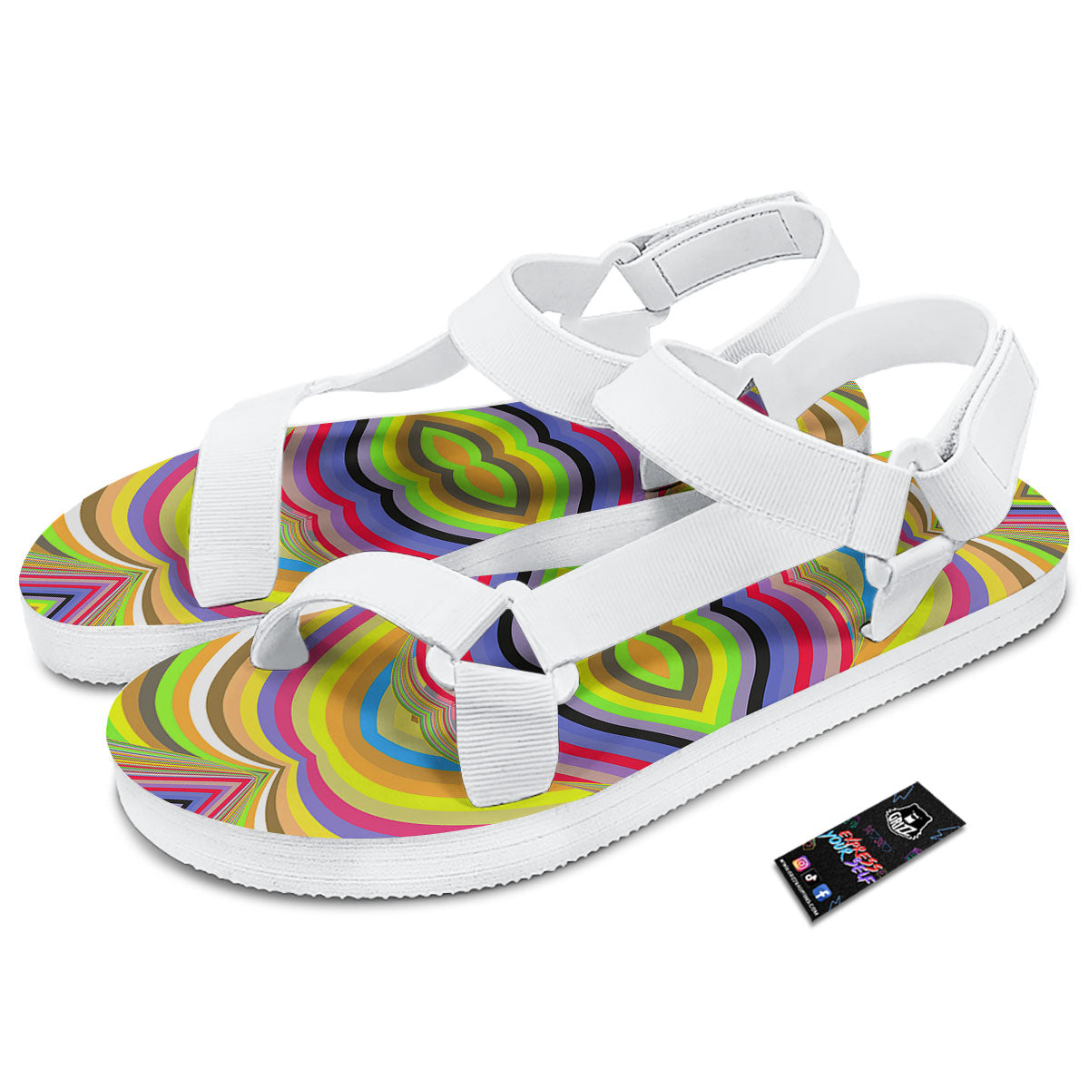 Rave Rainbow Print Pattern White Open Toe Sandals-grizzshop