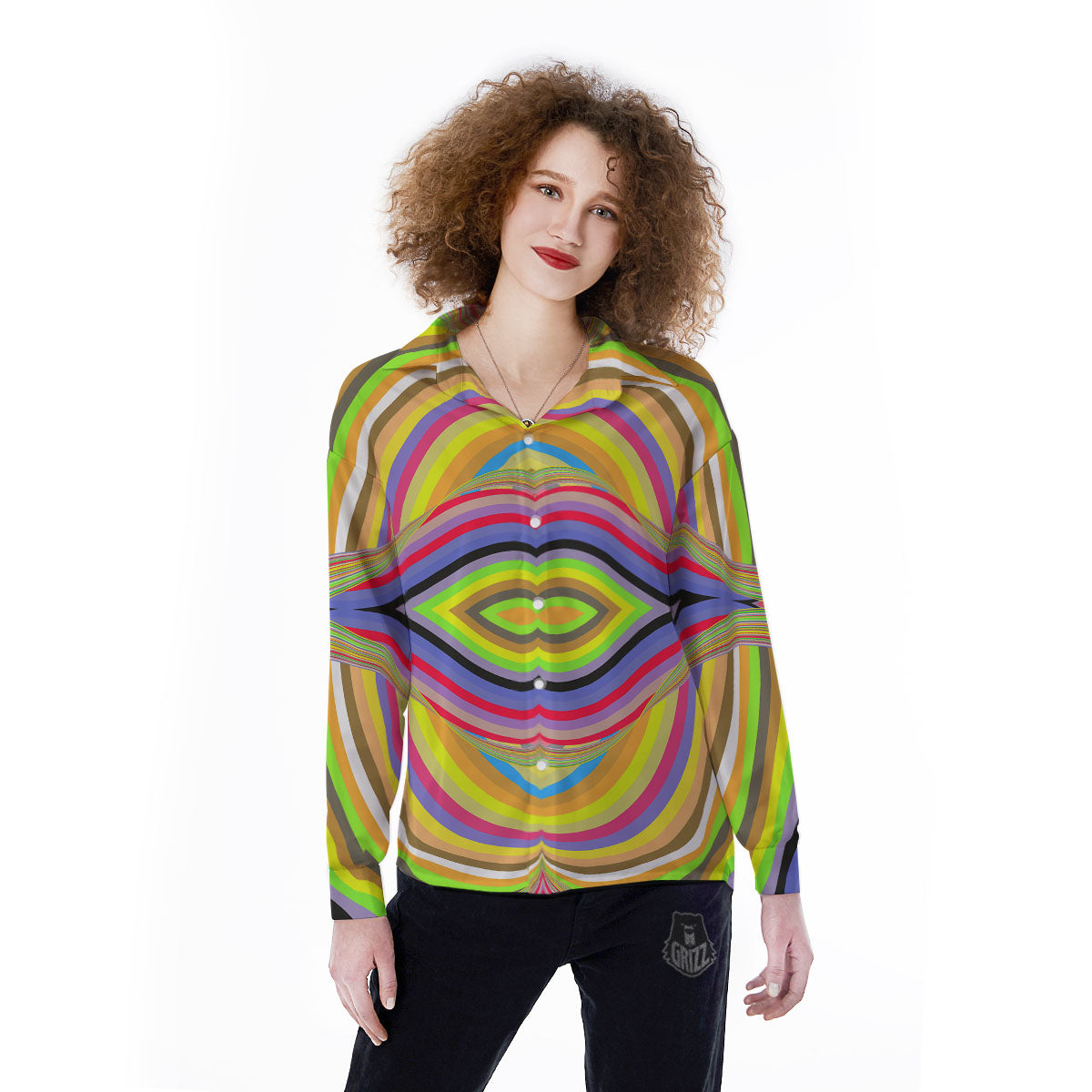 Rave Rainbow Print Pattern Women's Long Sleeve Shirts-grizzshop