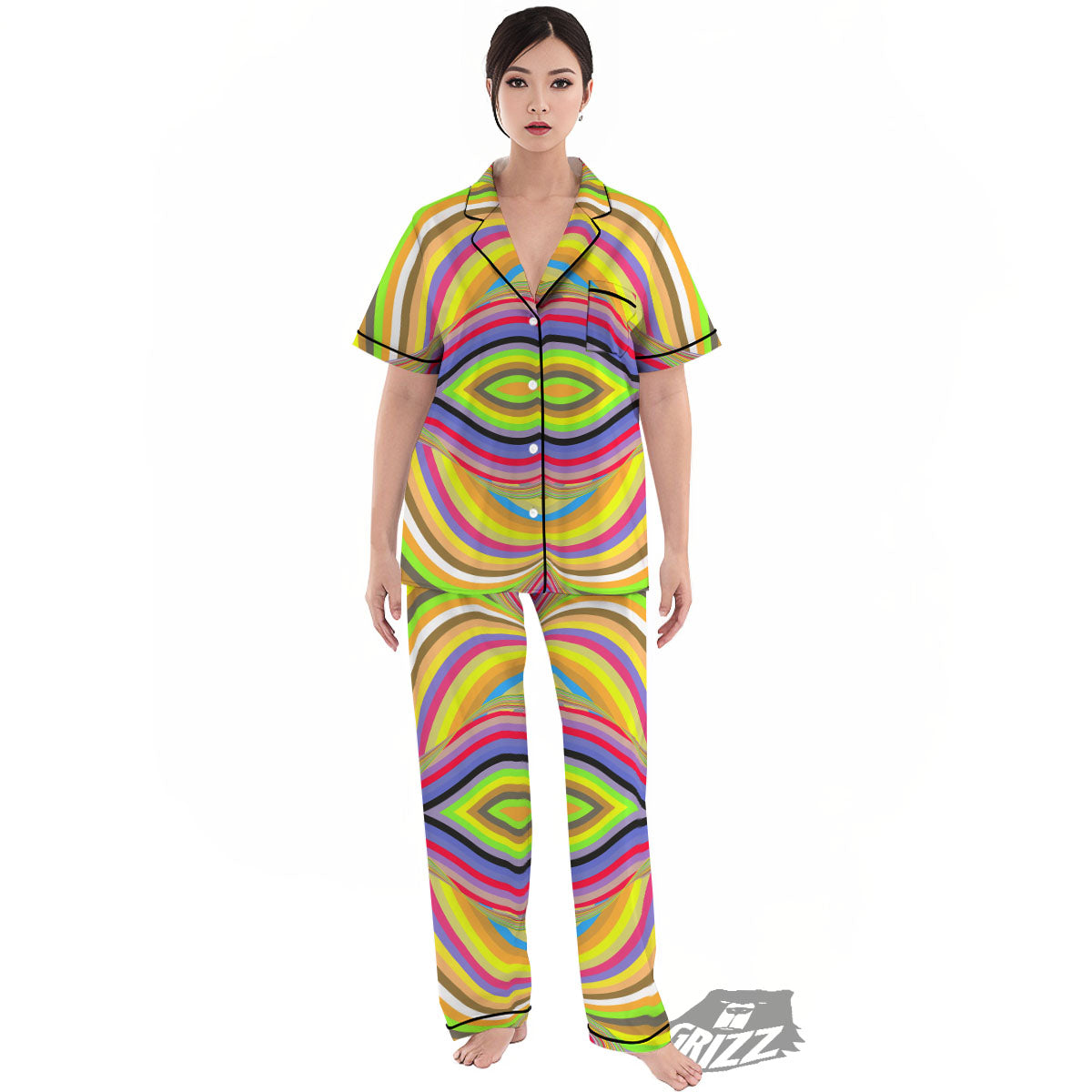 Rave Rainbow Print Pattern Women's Pajamas Set-grizzshop