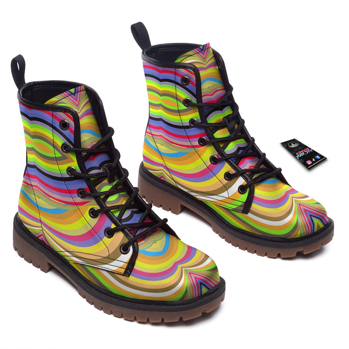 Rave Rainbow Print Pattern Work Boots-grizzshop
