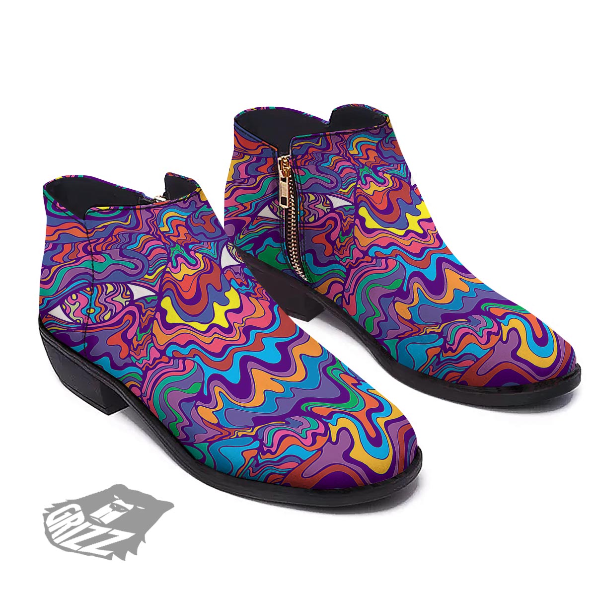 Rave Trippy Print Ankle Boots-grizzshop