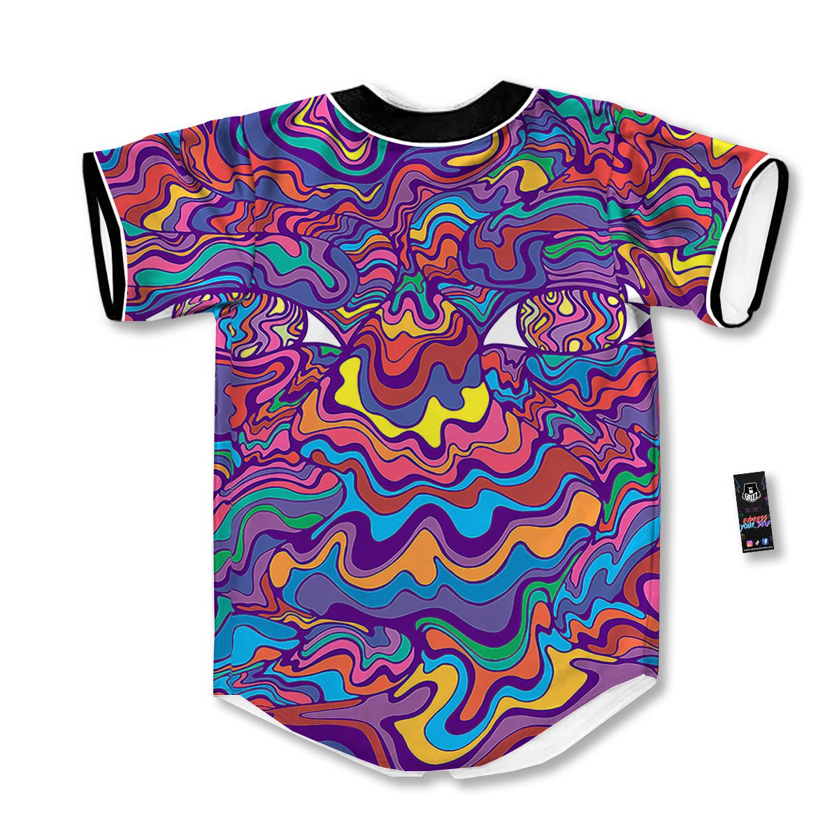 Rave Trippy Print Baseball Jersey-grizzshop