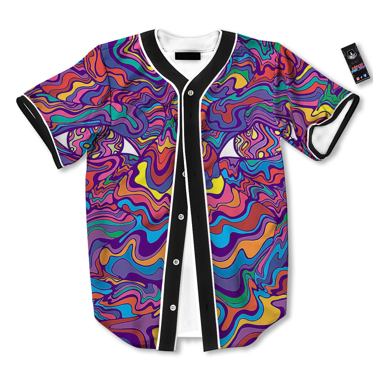 Rave Trippy Print Baseball Jersey-grizzshop