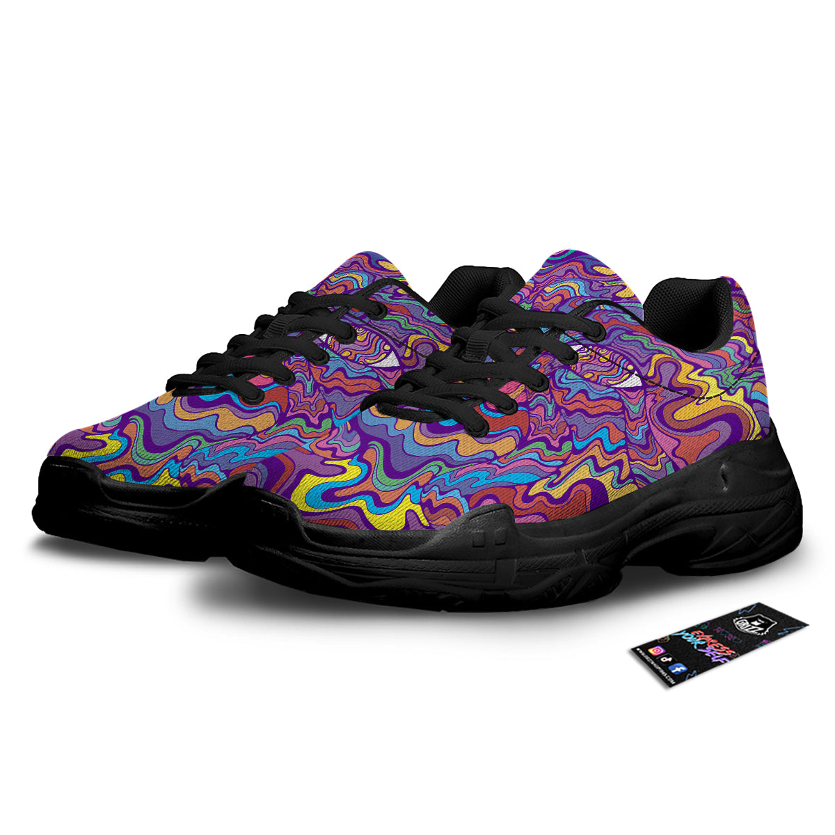 Rave Trippy Print Black Chunky Shoes-grizzshop