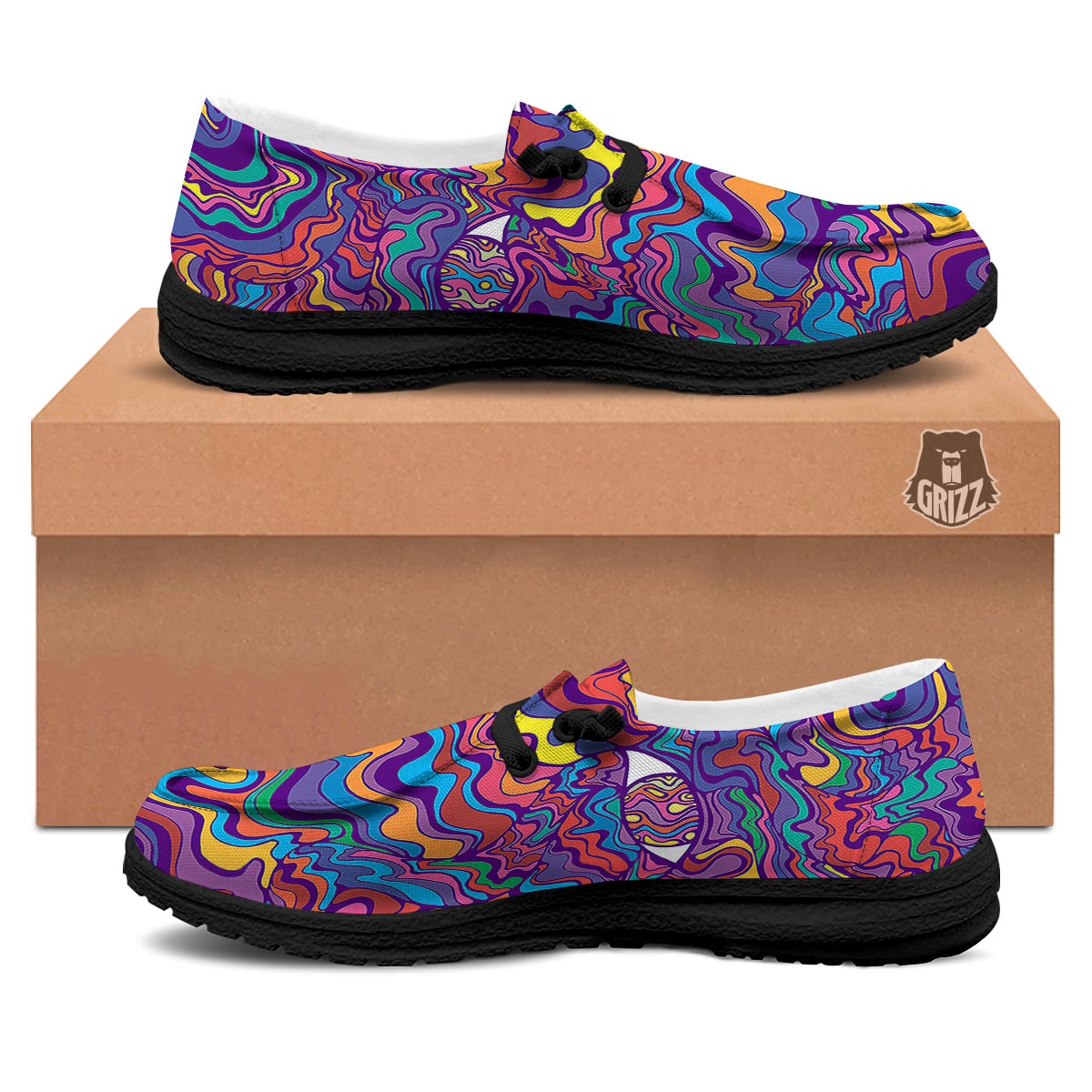 Rave Trippy Print Black Loafers-grizzshop