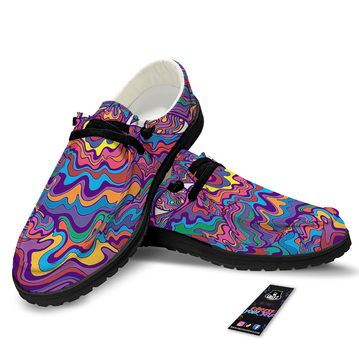 Rave Trippy Print Black Loafers-grizzshop