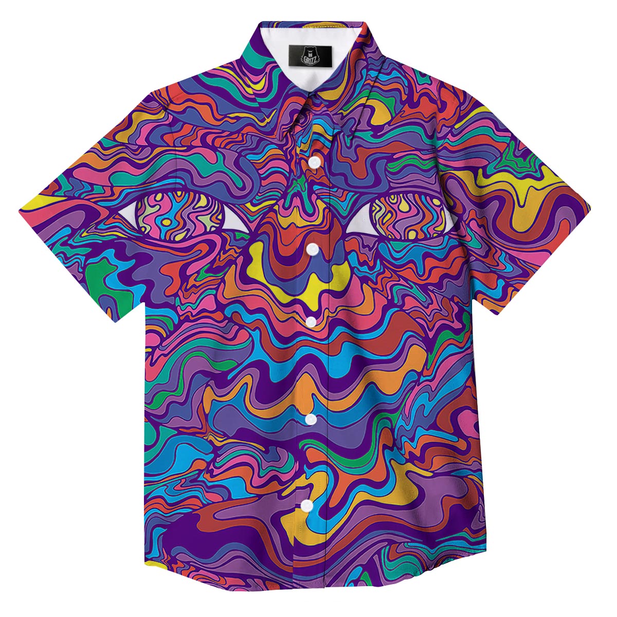 Rave Trippy Print Button Up Shirt-grizzshop