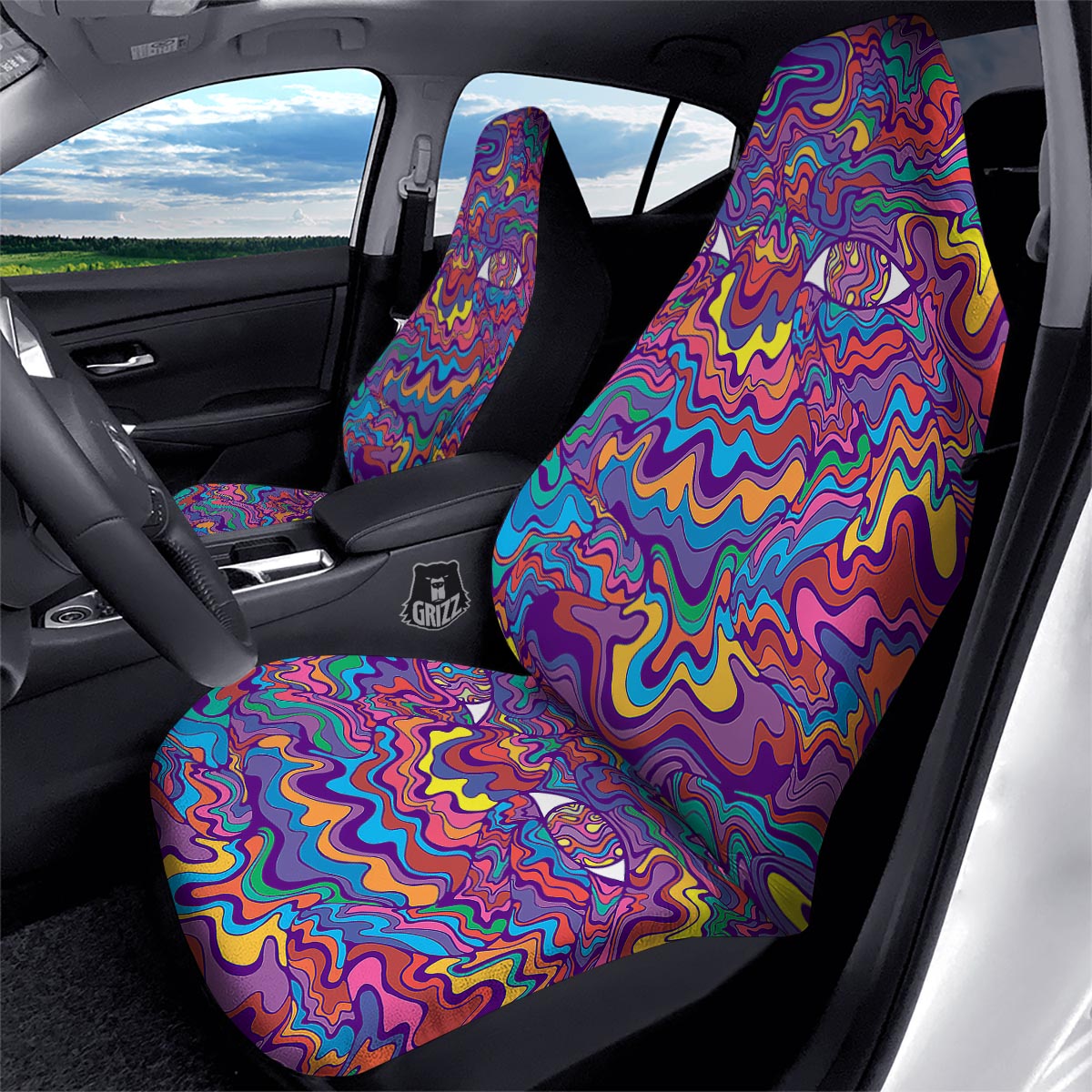 Rave Trippy Print Car Seat Covers-grizzshop