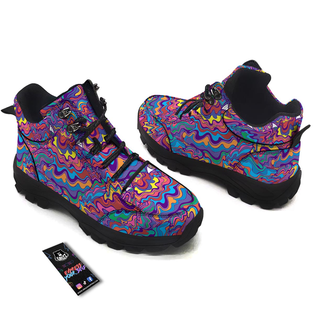 Rave Trippy Print Hiking Shoes-grizzshop