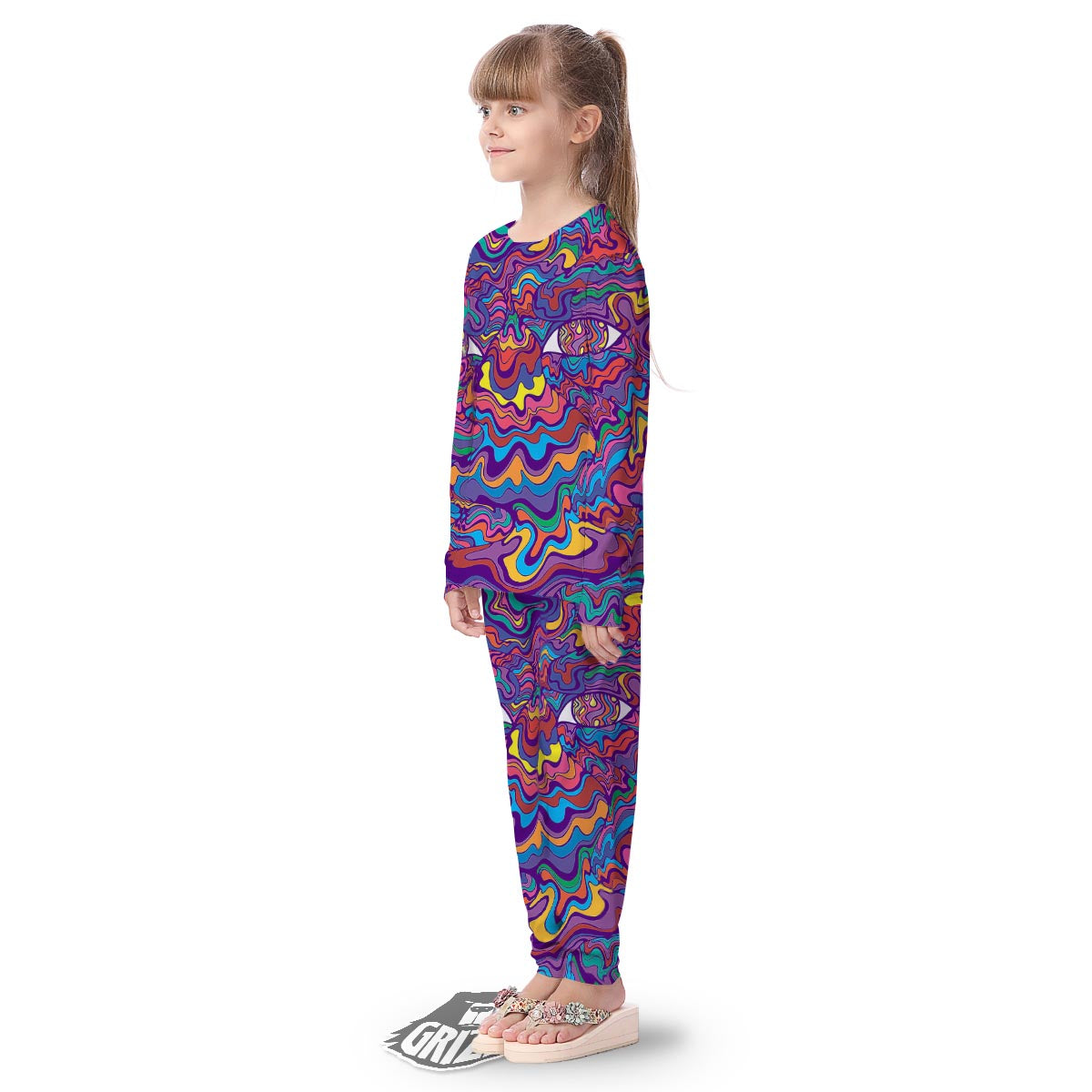 Rave Trippy Print Kid's Pajamas-grizzshop