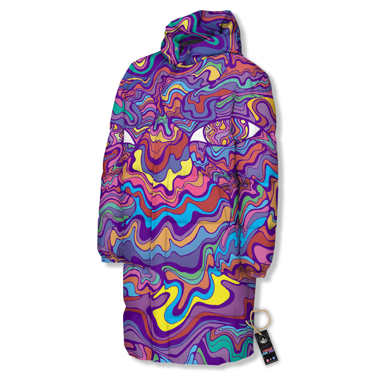 Rave Trippy Print Long Down Jacket-grizzshop