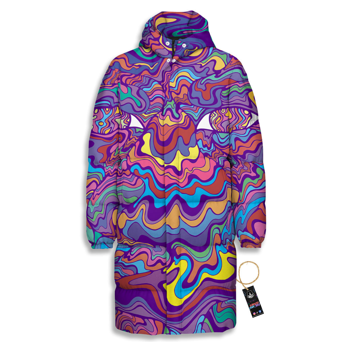 Rave Trippy Print Long Down Jacket-grizzshop