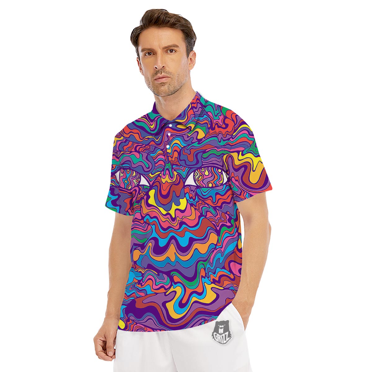 Rave Trippy Print Men's Golf Shirts-grizzshop