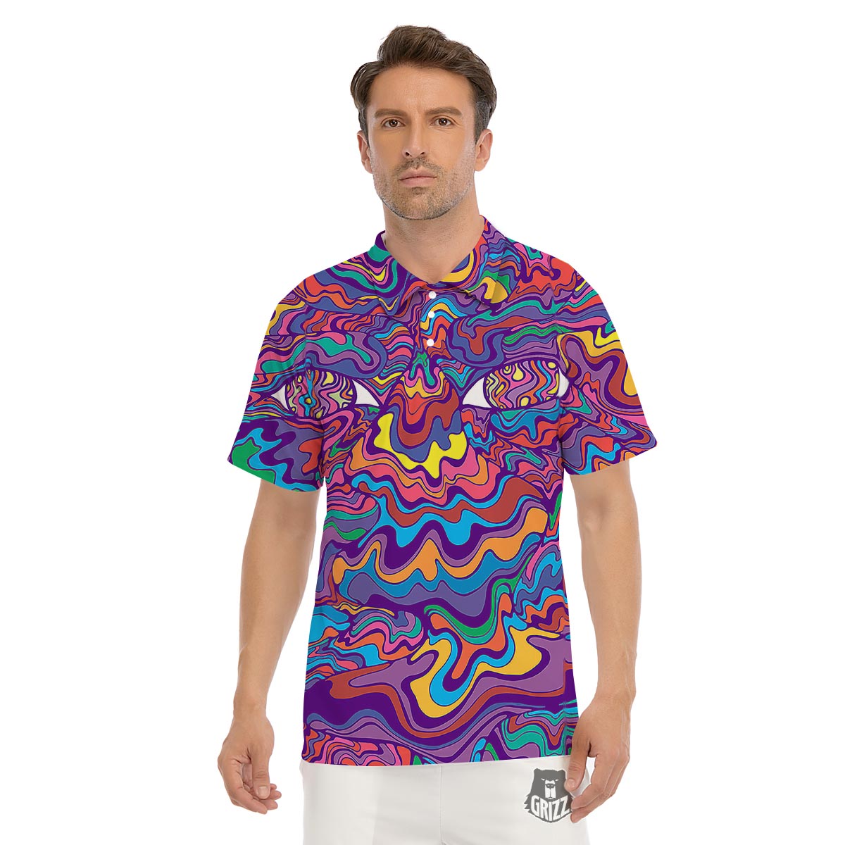 Rave Trippy Print Men's Golf Shirts-grizzshop
