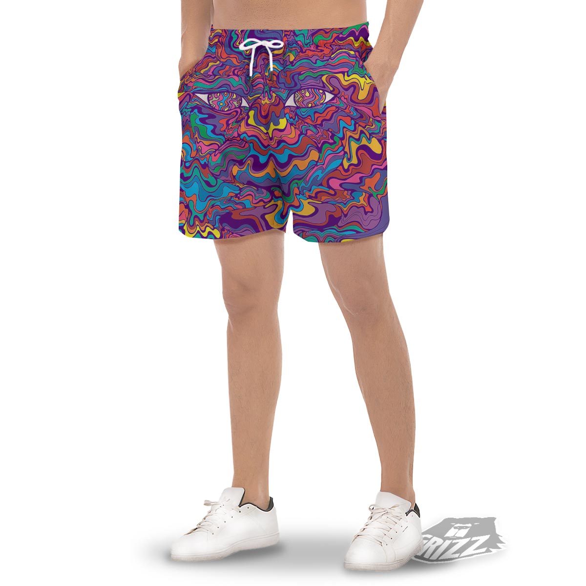 Rave Trippy Print Men's Gym Shorts-grizzshop