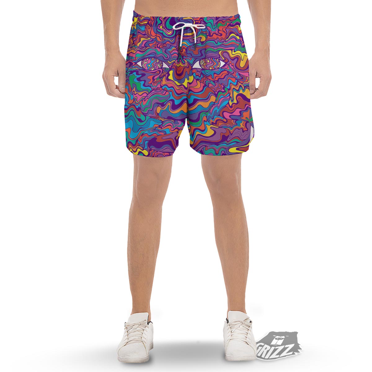 Rave Trippy Print Men's Gym Shorts-grizzshop
