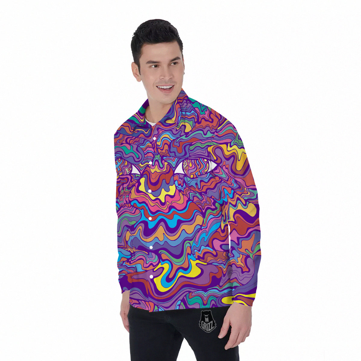 Rave Trippy Print Men's Long Sleeve Shirts-grizzshop