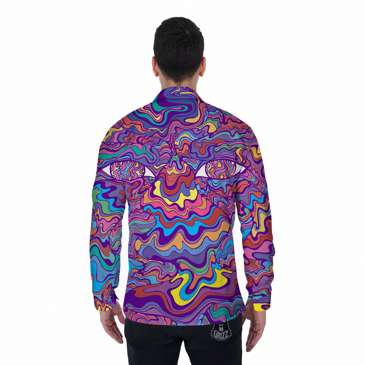 Rave Trippy Print Men's Long Sleeve Shirts-grizzshop
