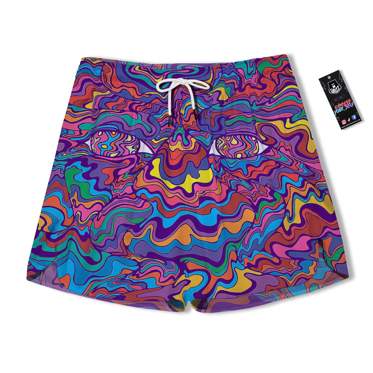 Rave Trippy Print Men's Running Shorts-grizzshop