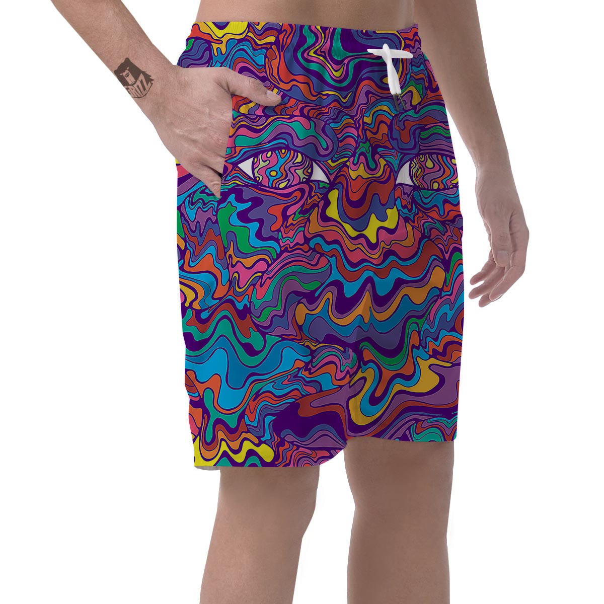 Rave Trippy Print Men's Shorts-grizzshop