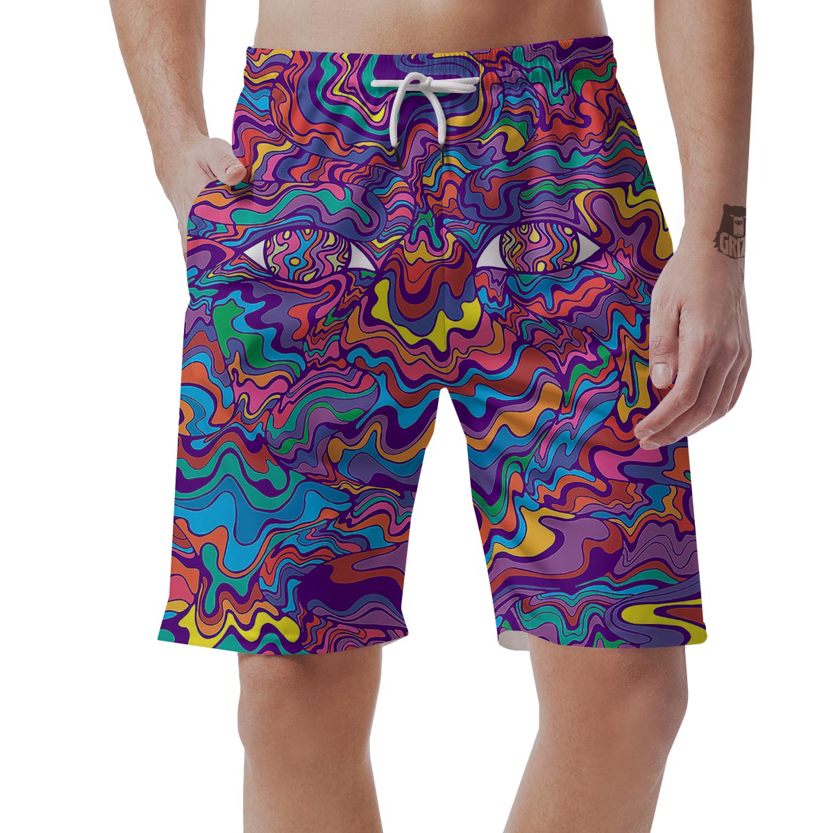 Rave Trippy Print Men's Shorts-grizzshop