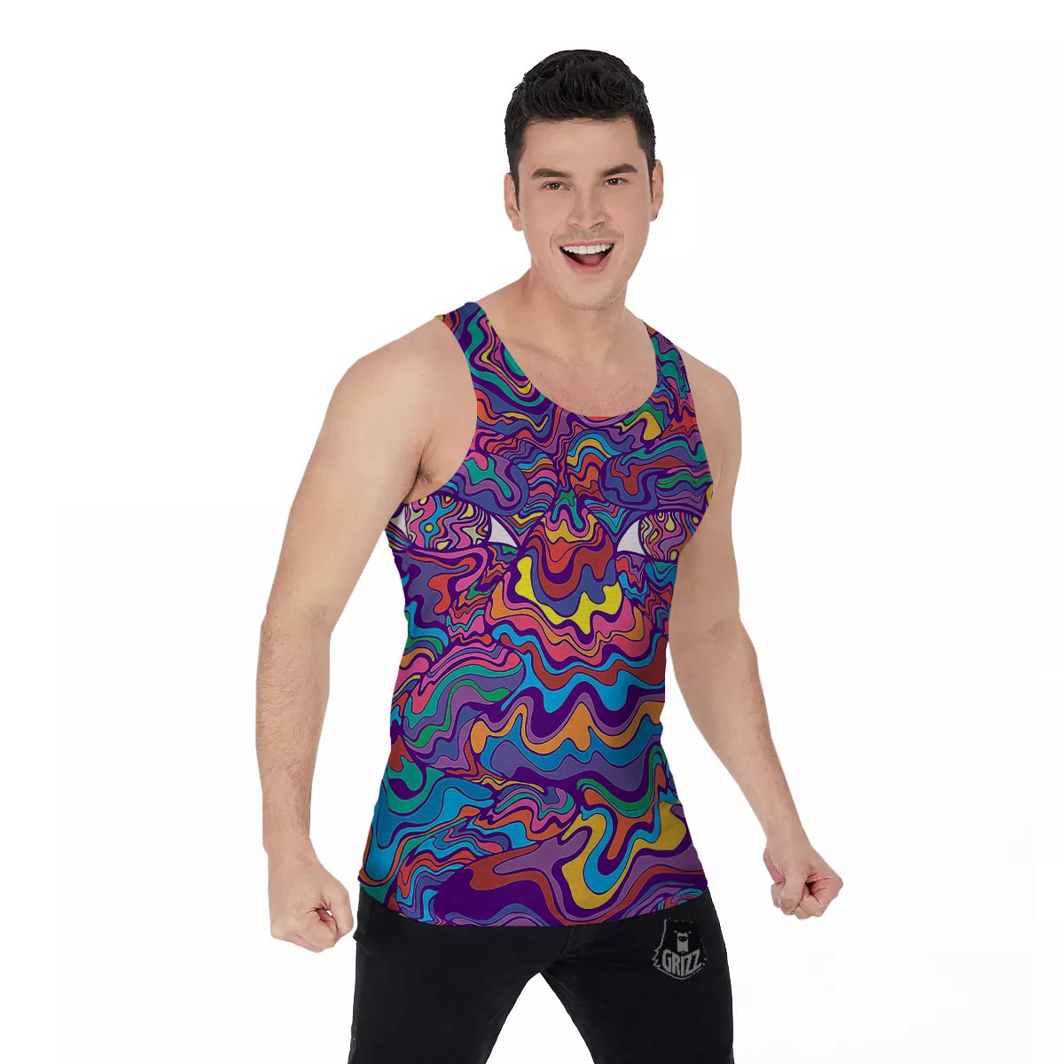 Rave Trippy Print Men's Tank Top-grizzshop