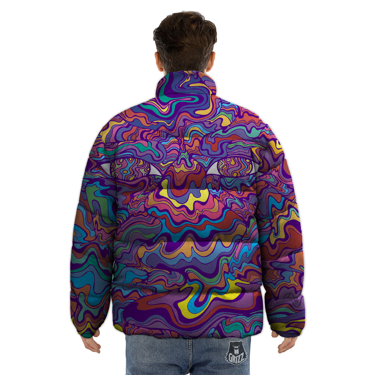 Rave Trippy Print Puffer Jacket-grizzshop