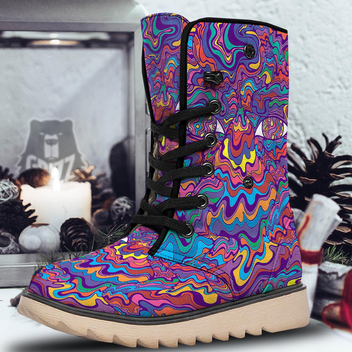 Rave Trippy Print Snow Boots-grizzshop