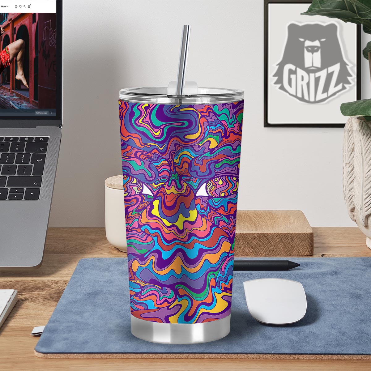 Rave Trippy Print Tumbler-grizzshop