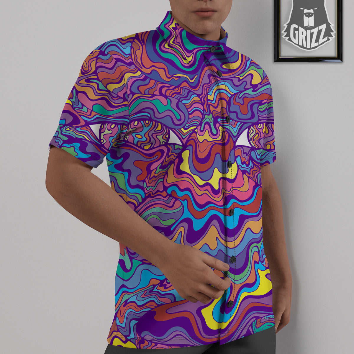 Rave Trippy Print Untucked Shirts-grizzshop