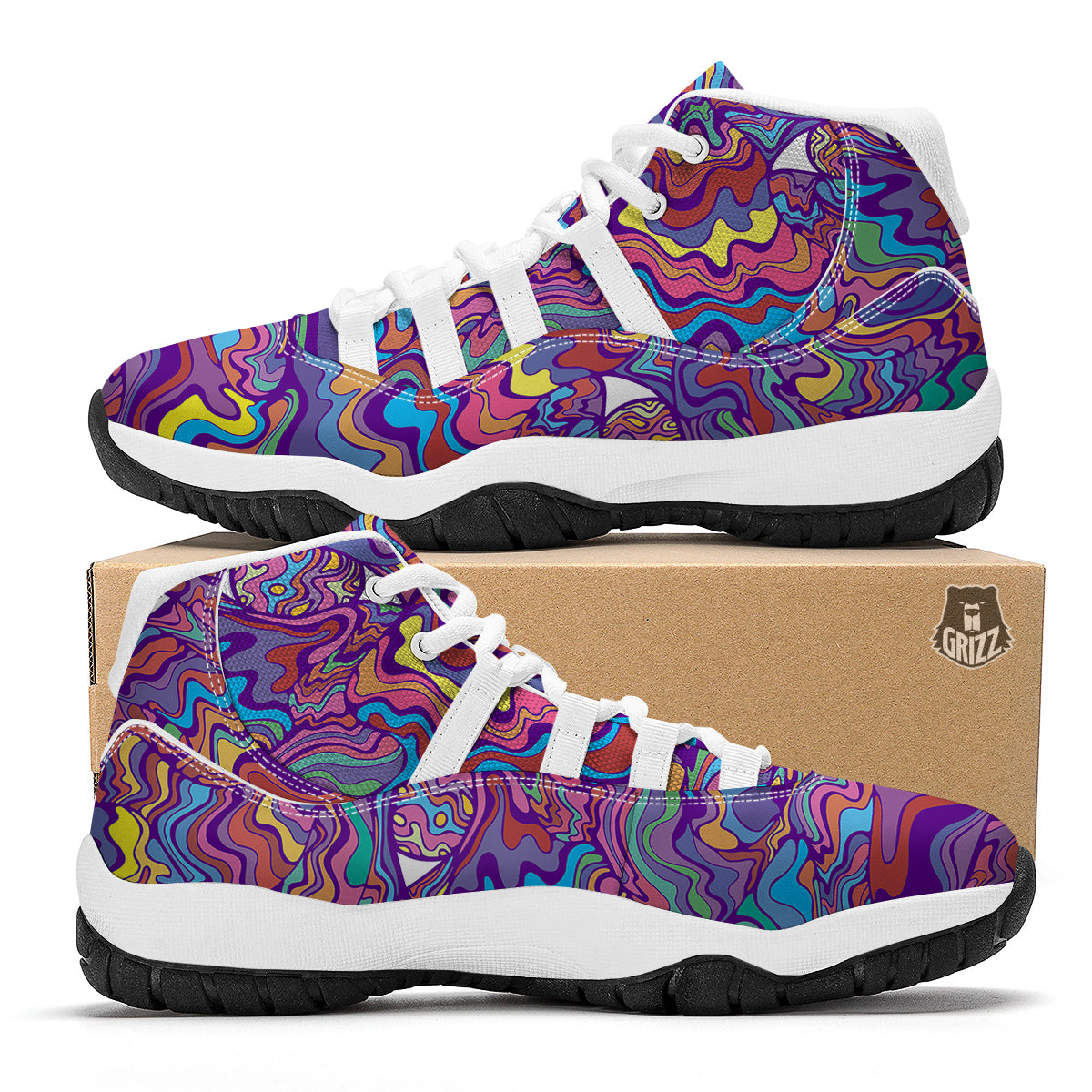 Rave Trippy Print White Bball Shoes-grizzshop