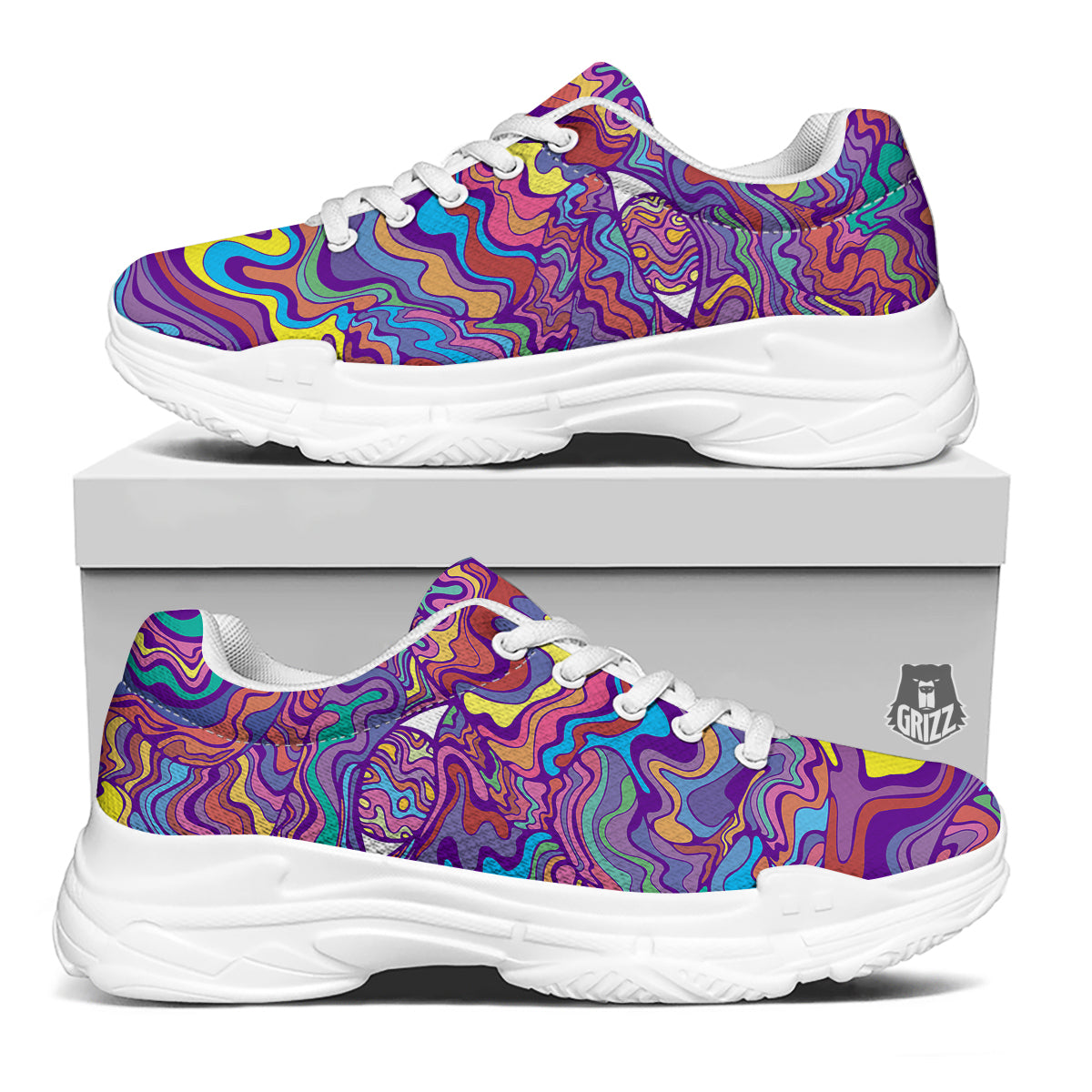 Rave Trippy Print White Chunky Shoes-grizzshop