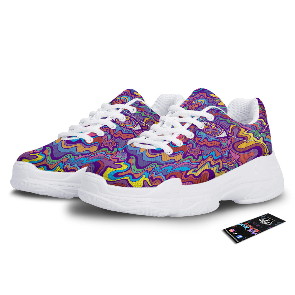 Rave Trippy Print White Chunky Shoes-grizzshop