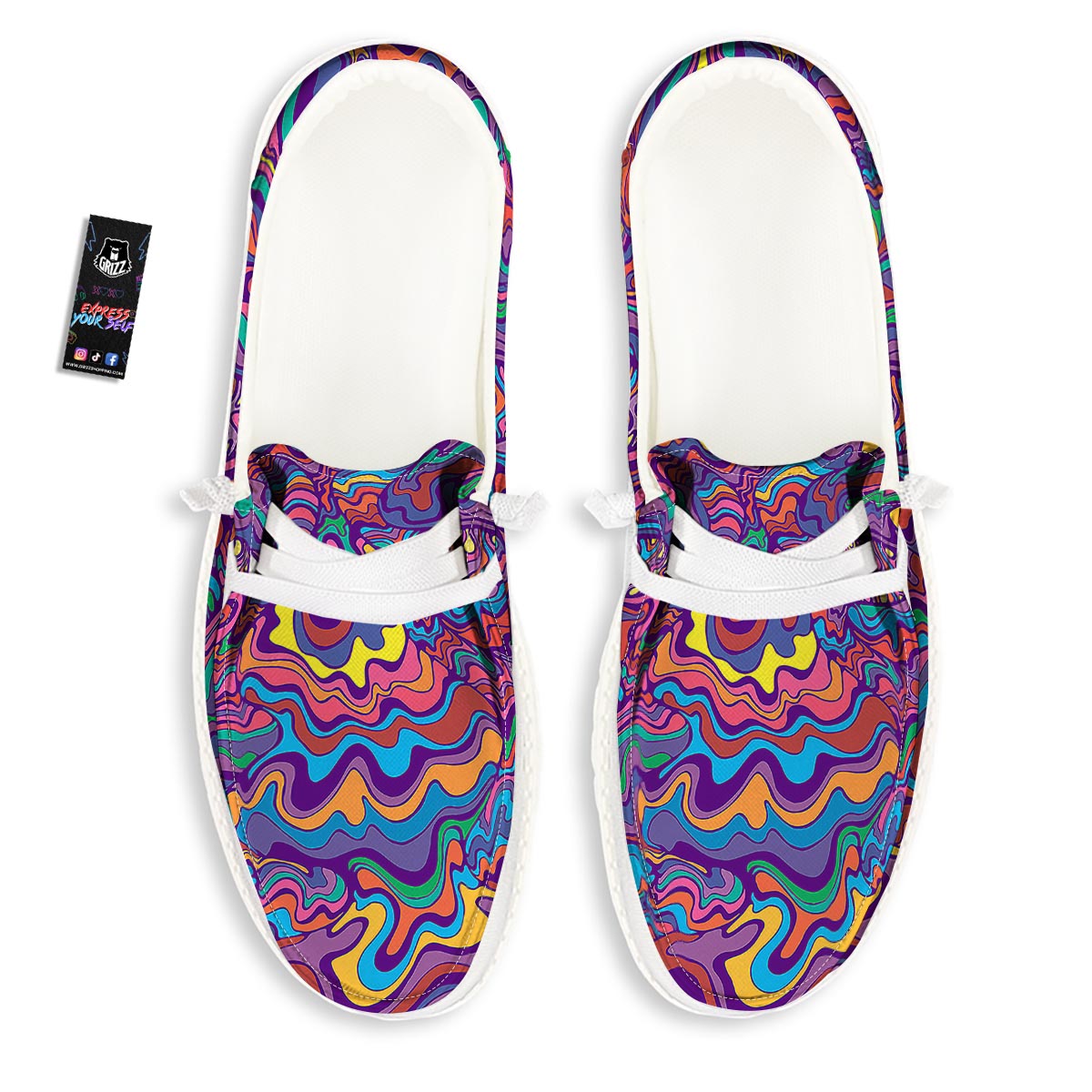 Rave Trippy Print White Loafers-grizzshop
