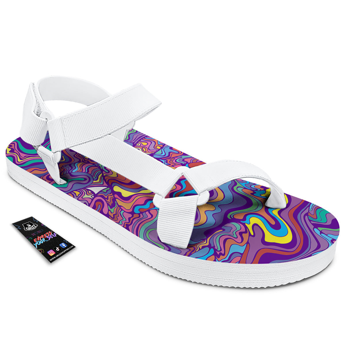 Rave Trippy Print White Open Toe Sandals-grizzshop